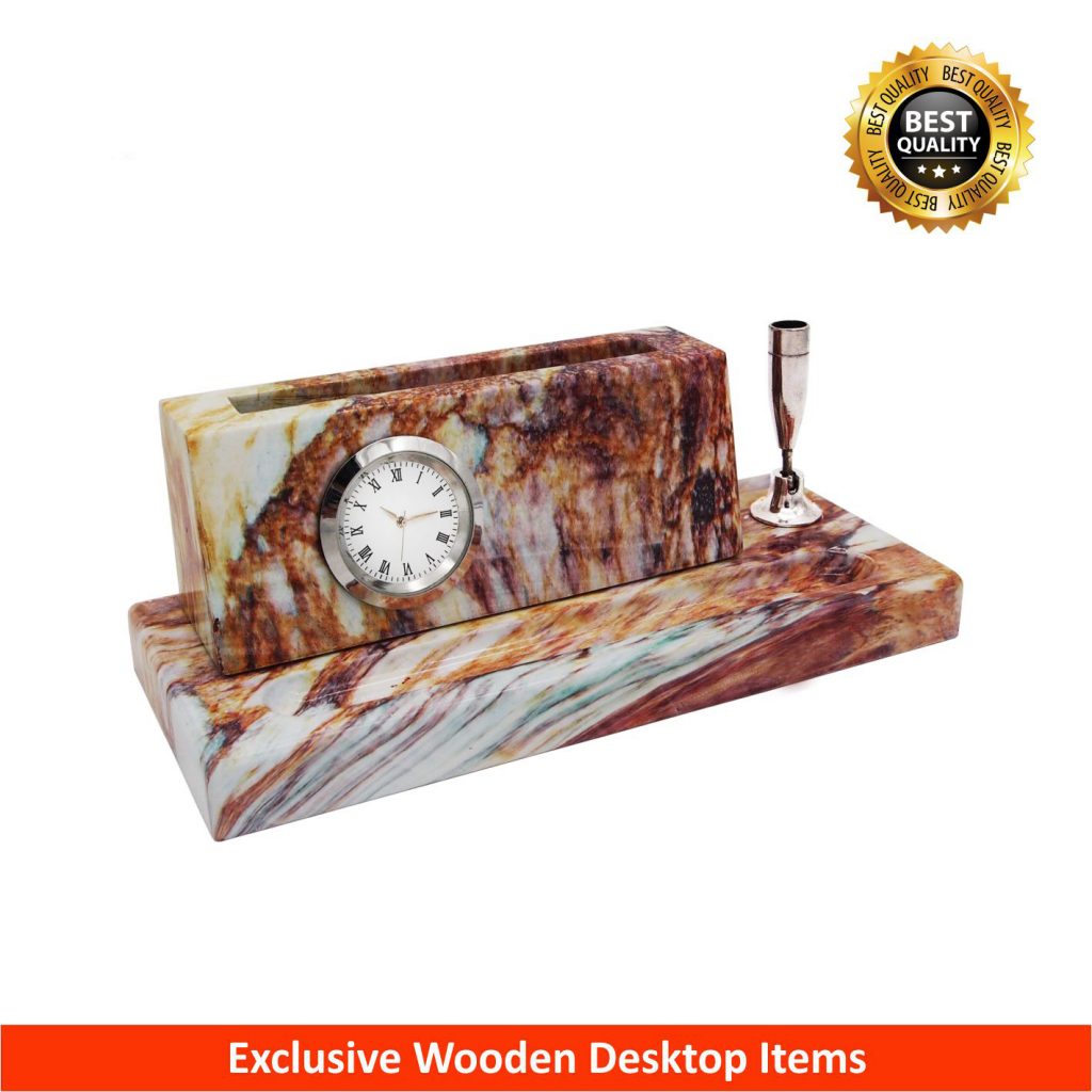 7216 Exclusive Wooden Desktop with Clock iTrophy
