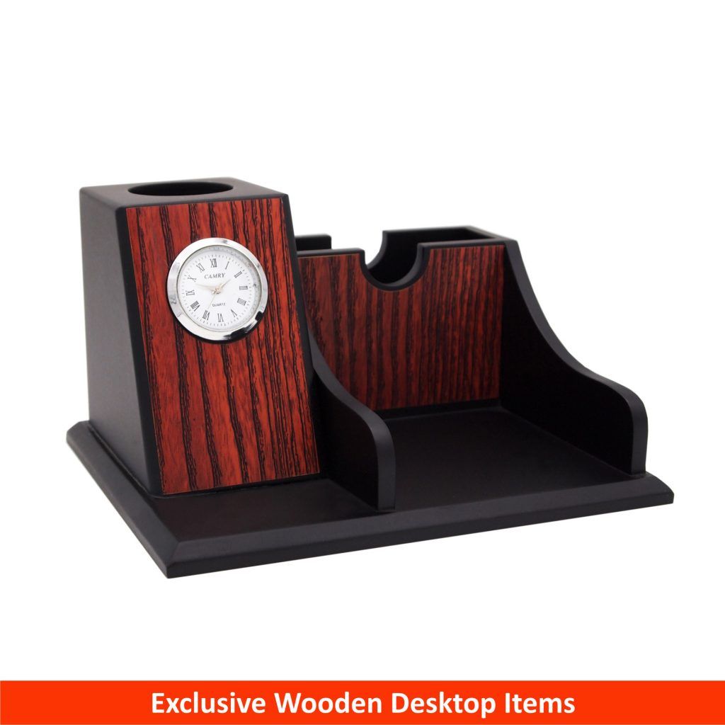 7217 Wooden Pen Holder & Memo Holder with Clock iTrophy