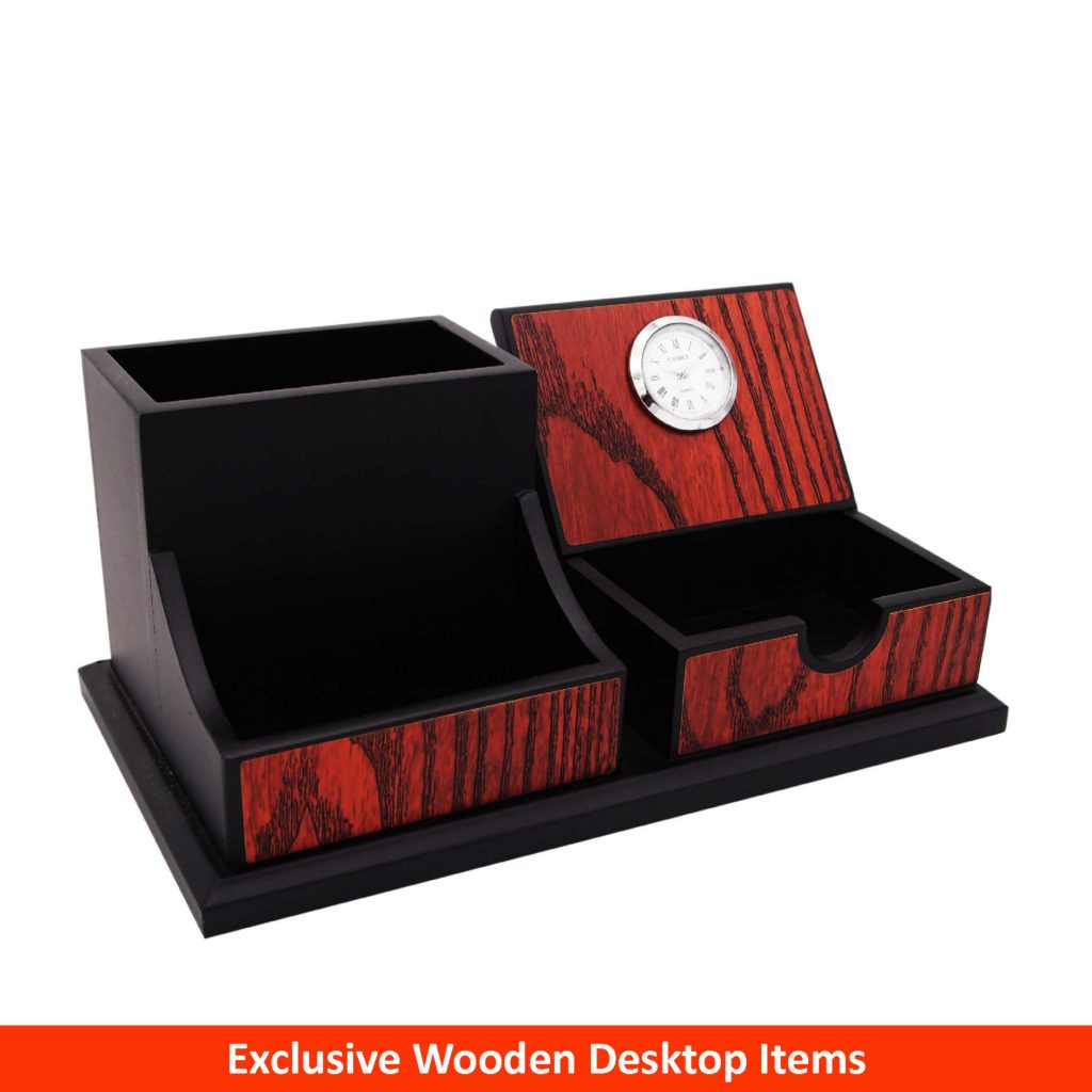 7218 Wooden Pen Holder & Memo Holder with Clock iTrophy