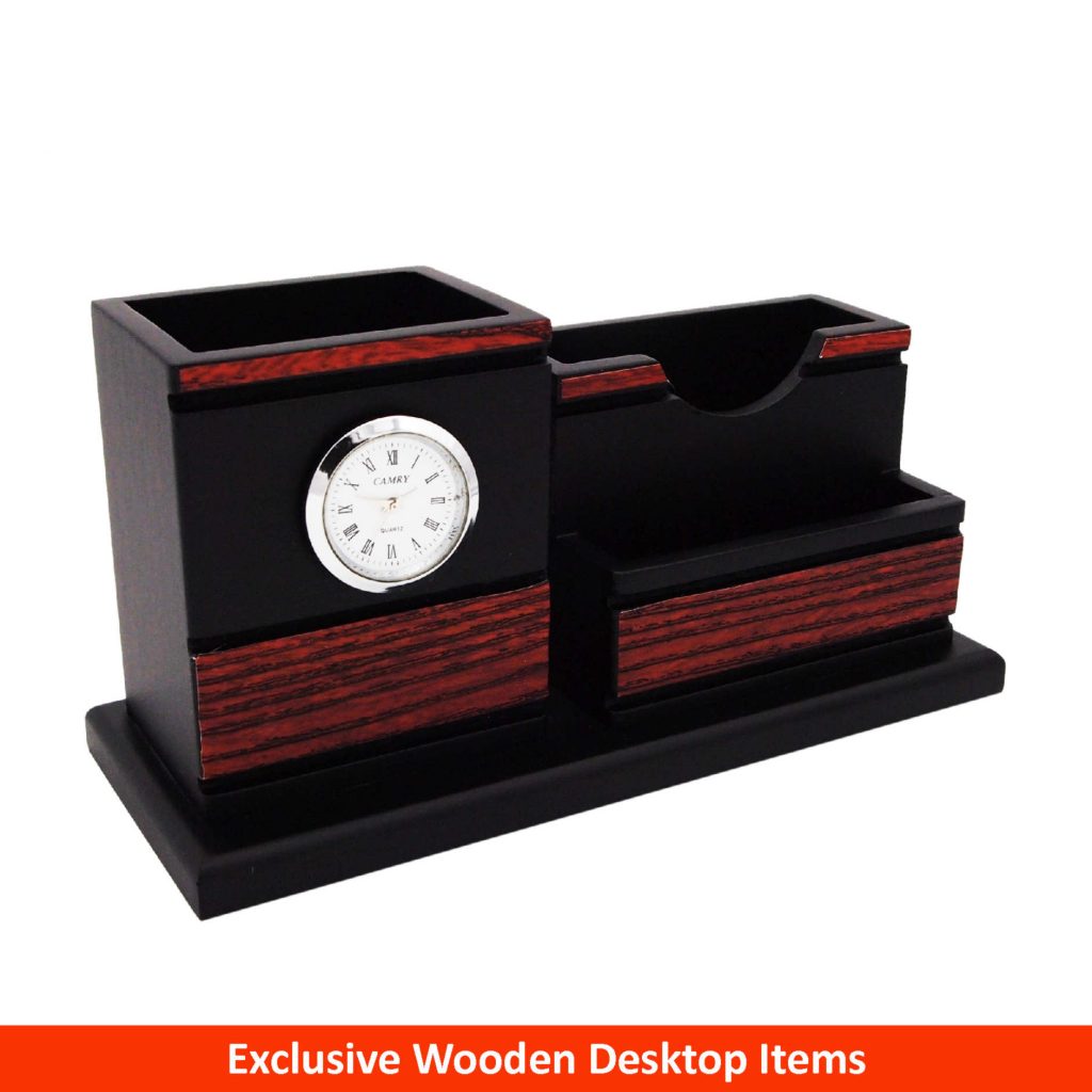 7219 Wooden Pen Holder & Memo Holder with Clock iTrophy