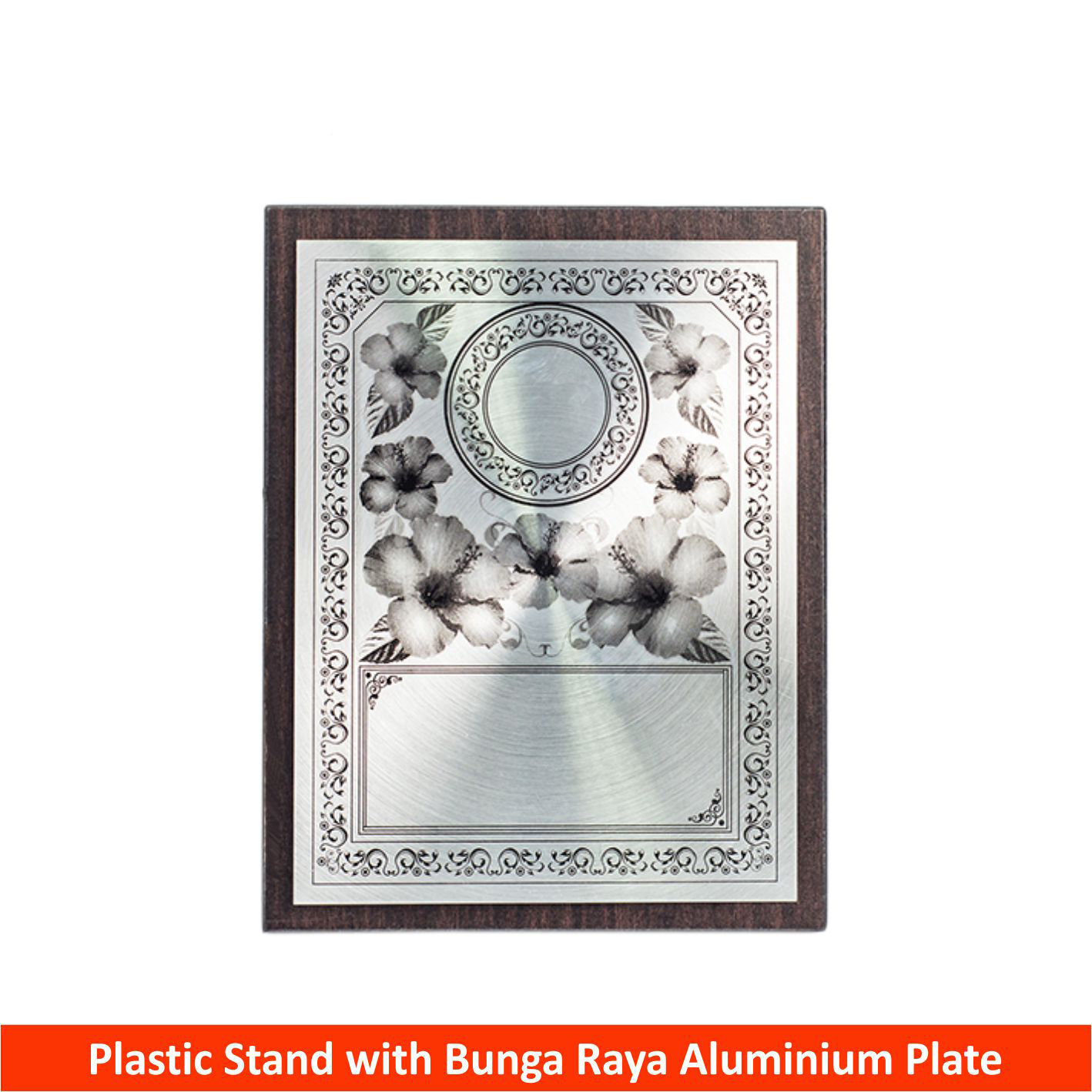EP202 Plastic Stand with Bunga Raya Aluminium Plate