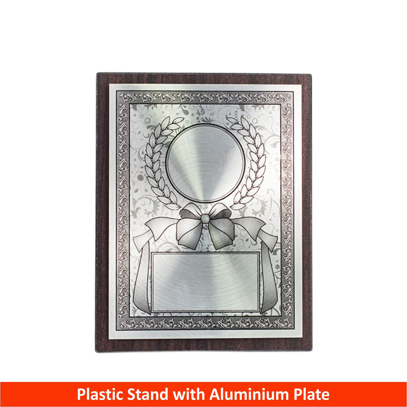 EP242 Ribbon Alumunium Plate On Wood With Plastic Stand
