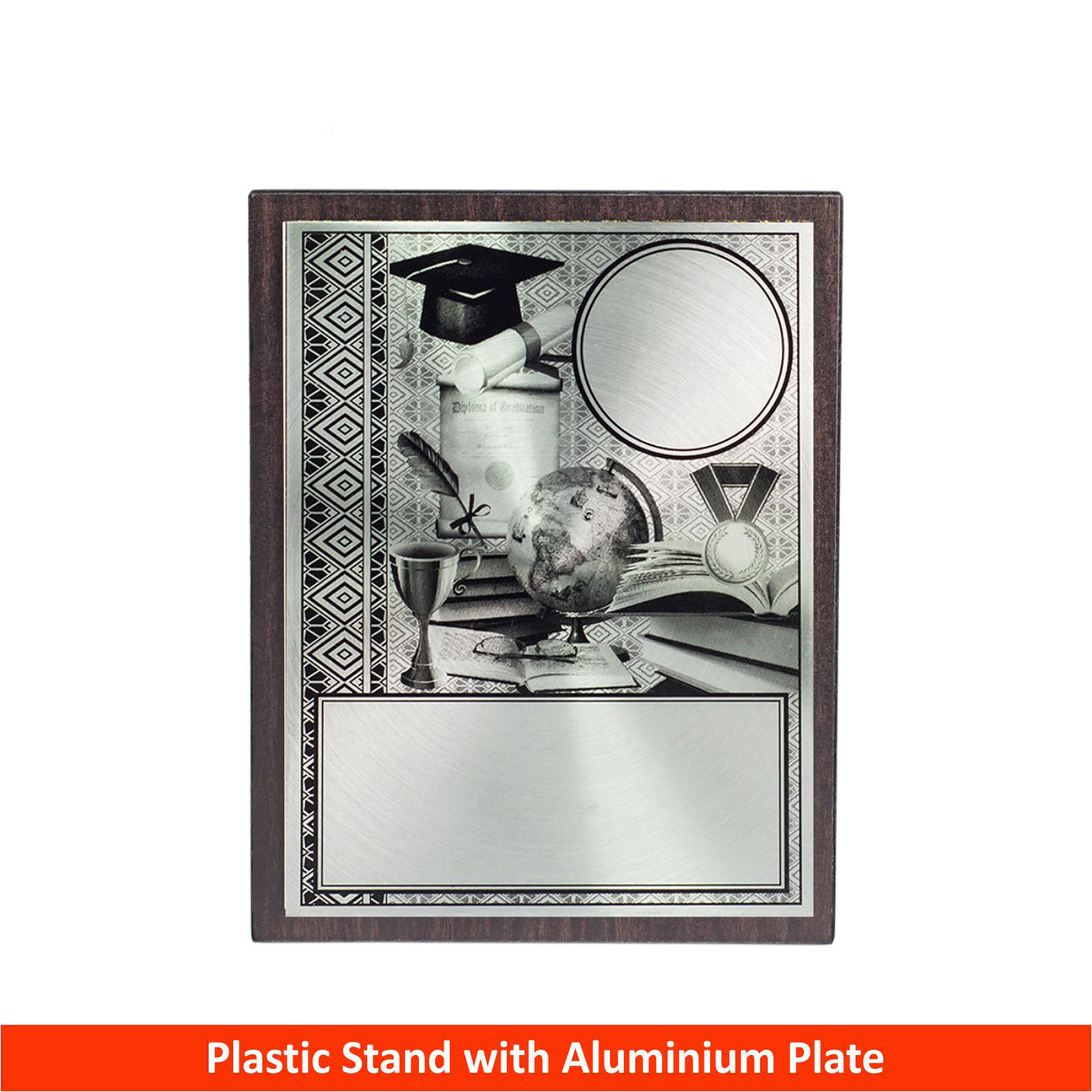 EP278 Award Aluminium Plate on Wood with Plastic Stand