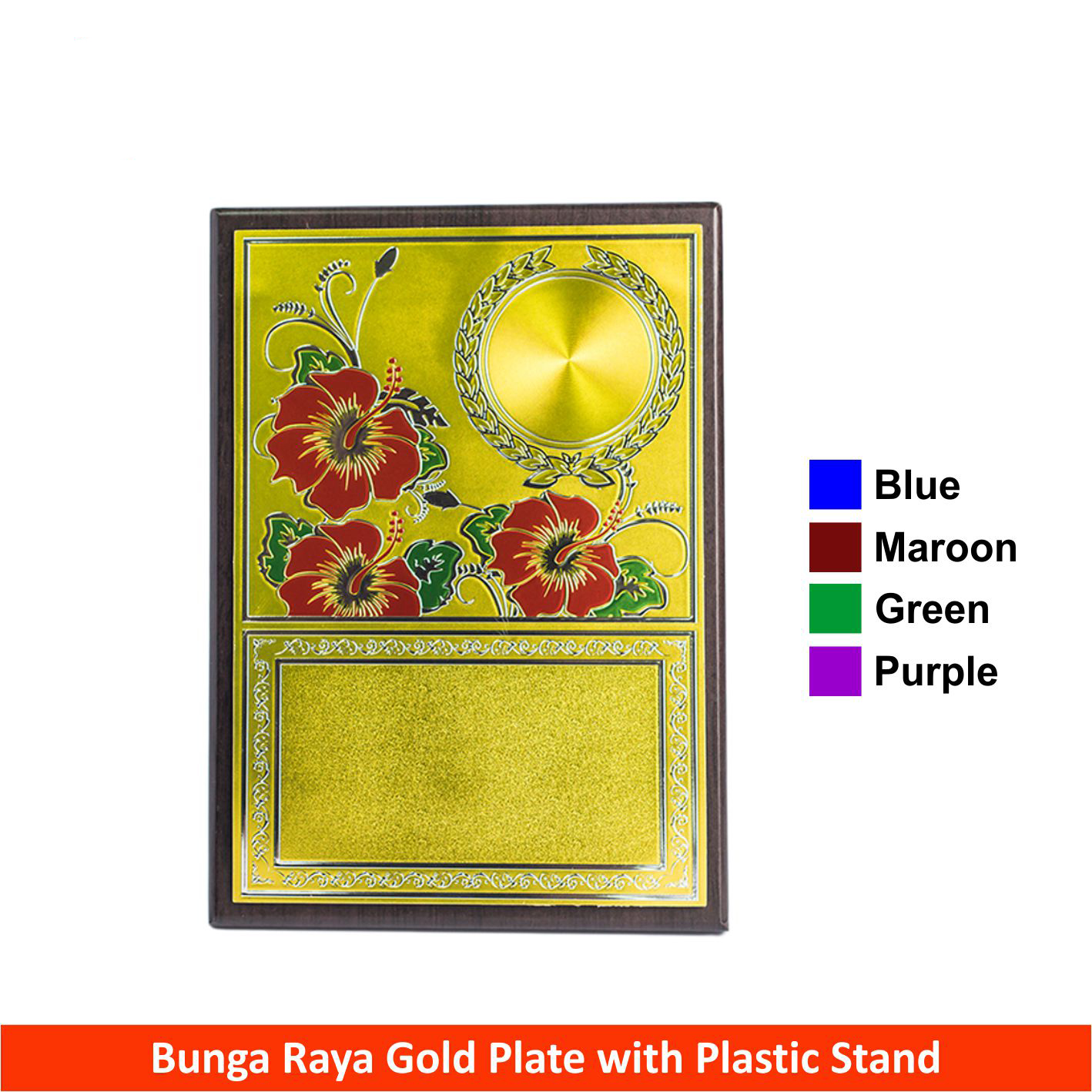 EP740 Bunga Raya Gold Plate with Plastic Stand
